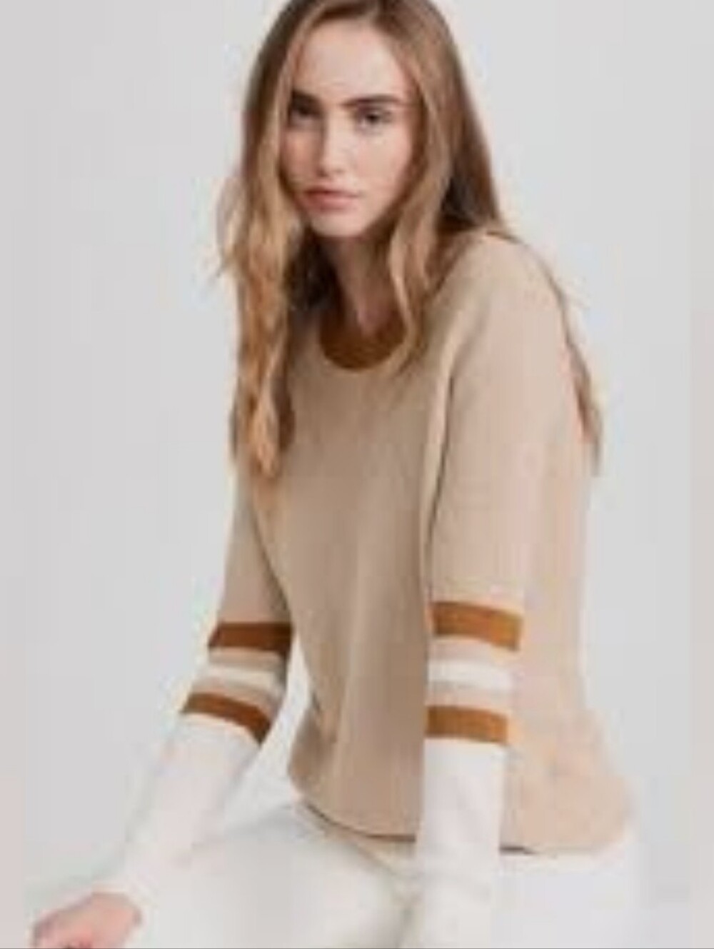 Faherty Organic Cotton Cashmere Waffle Knit Striped Sweater Women's Size Medium
